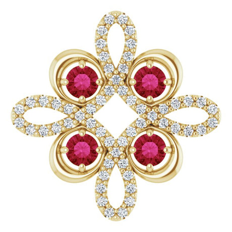 14K Gold Round Natural Ruby Clover Necklace or Pendant - Yellow Gold