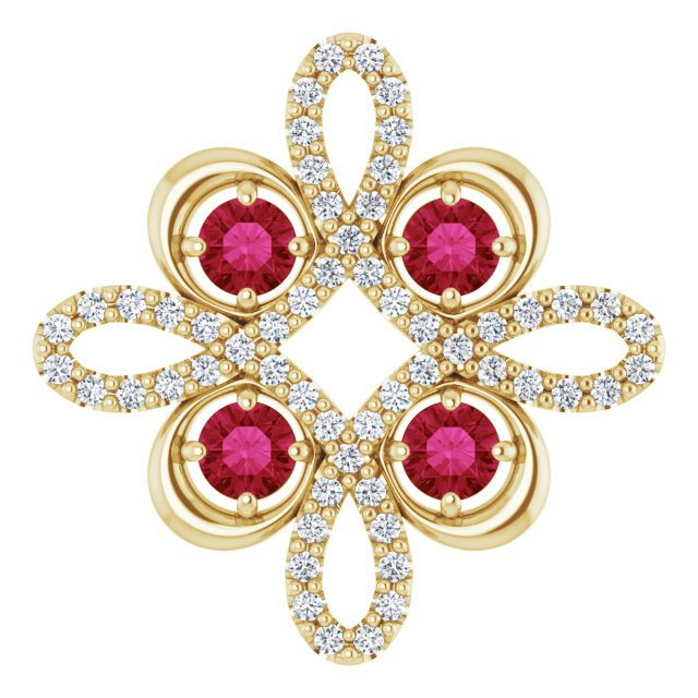 14K Gold Round Natural Ruby Clover Necklace or Pendant - Yellow Gold