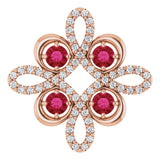 14K Gold Round Natural Ruby Clover Necklace or Pendant - Rose Gold