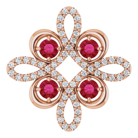 14K Gold Round Natural Ruby Clover Necklace or Pendant - Rose Gold