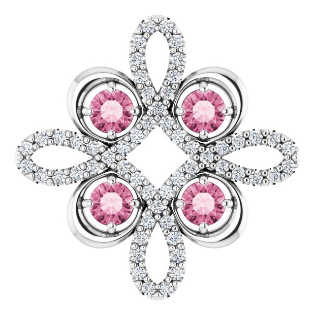 Platinum Round Natural Pink Tourmaline Clover Necklace or Pendant