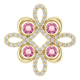 14K Gold Round Natural Pink Tourmaline Clover Necklace or Pendant - Yellow Gold