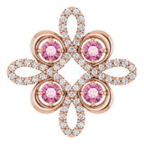 14K Gold Round Natural Pink Tourmaline Clover Necklace or Pendant - Rose Gold