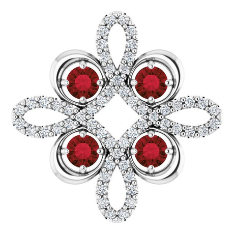 14K Gold Round Natural Mozambique Garnet Clover Necklace or Pendant - White Gold