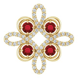 14K Gold Round Natural Mozambique Garnet Clover Necklace or Pendant - Yellow Gold