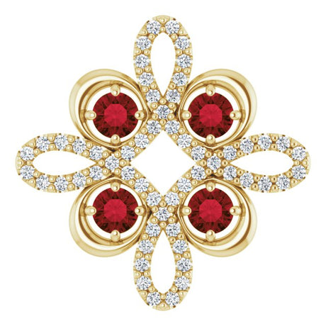 14K Gold Round Natural Mozambique Garnet Clover Necklace or Pendant - Yellow Gold