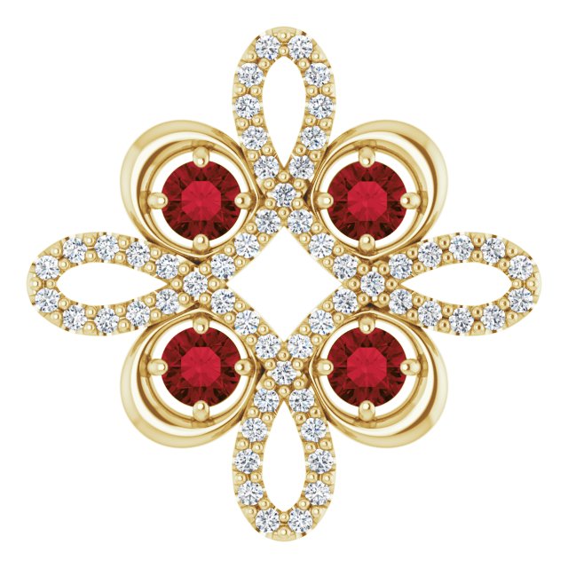 14K Gold Round Natural Mozambique Garnet Clover Necklace or Pendant - Yellow Gold