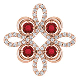 14K Gold Round Natural Mozambique Garnet Clover Necklace or Pendant - Rose Gold