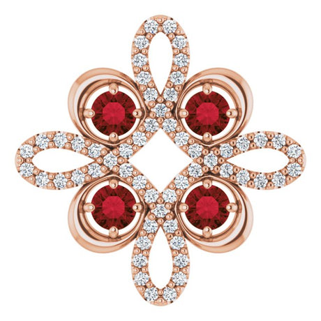 14K Gold Round Natural Mozambique Garnet Clover Necklace or Pendant - Rose Gold