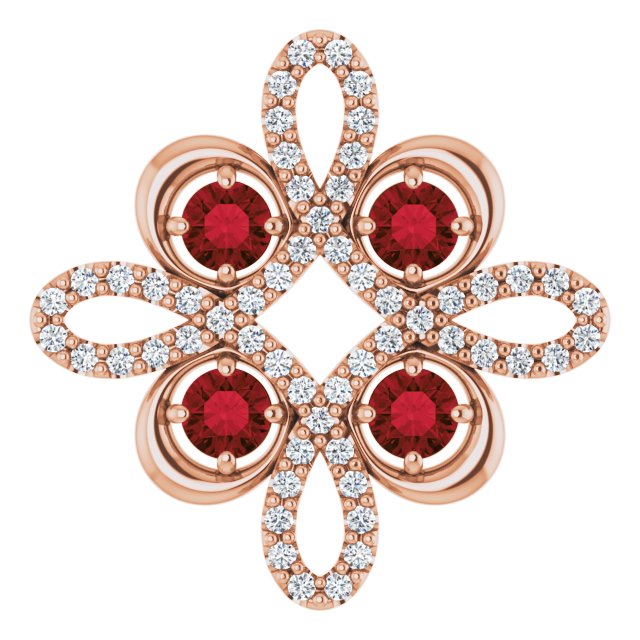 14K Gold Round Natural Mozambique Garnet Clover Necklace or Pendant - Rose Gold