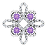 Platinum Round Natural Amethyst Clover Necklace or Pendant