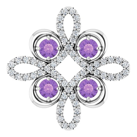 Platinum Round Natural Amethyst Clover Necklace or Pendant