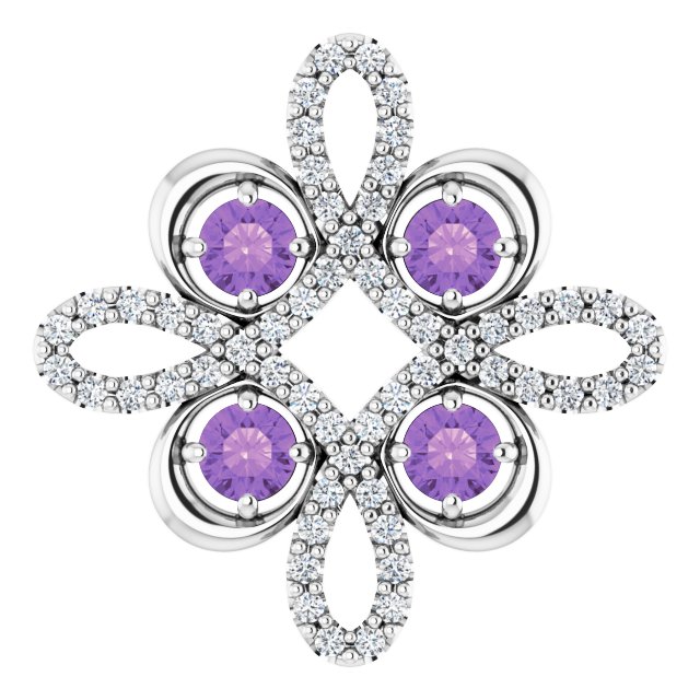 Platinum Round Natural Amethyst Clover Necklace or Pendant