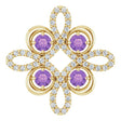 14K Gold Round Natural Amethyst Clover Necklace or Pendant - Yellow Gold