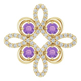 14K Gold Round Natural Amethyst Clover Necklace or Pendant - Yellow Gold