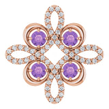14K Gold Round Natural Amethyst Clover Necklace or Pendant - Rose Gold