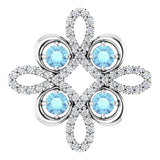 Platinum Round Natural Aquamarine Clover Necklace or Pendant