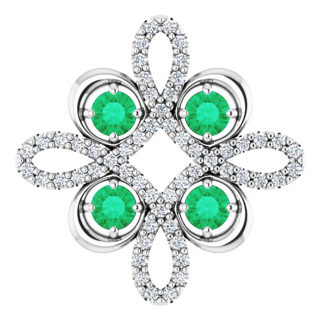 14K Gold Round Natural Emerald Clover Necklace or Pendant - White Gold