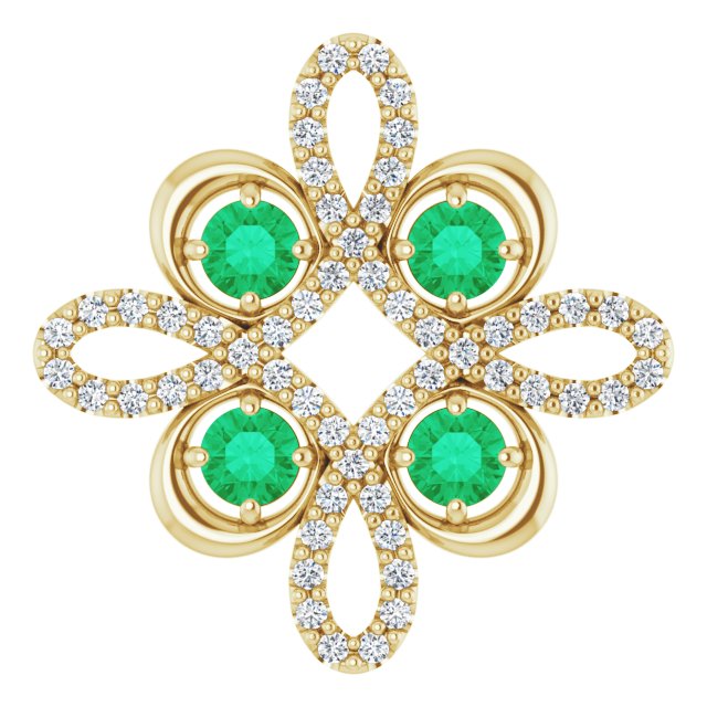 14K Gold Round Natural Emerald Clover Necklace or Pendant - Yellow Gold