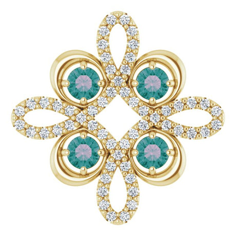 14K Gold Round Natural Alexandrite Clover Necklace or Pendant - Yellow Gold