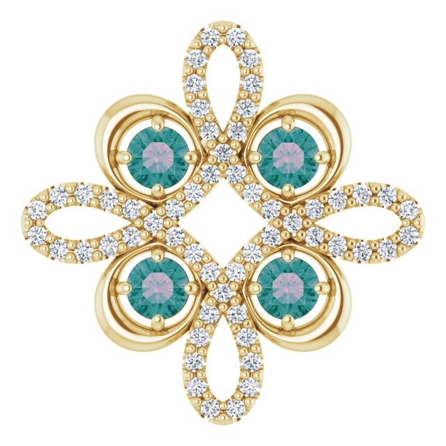 14K Gold Round Natural Alexandrite Clover Necklace or Pendant - Yellow Gold