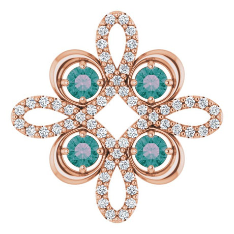14K Gold Round Natural Alexandrite Clover Necklace or Pendant - Rose Gold