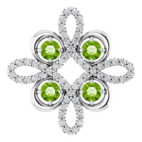 Platinum Round Natural Peridot Clover Necklace or Pendant