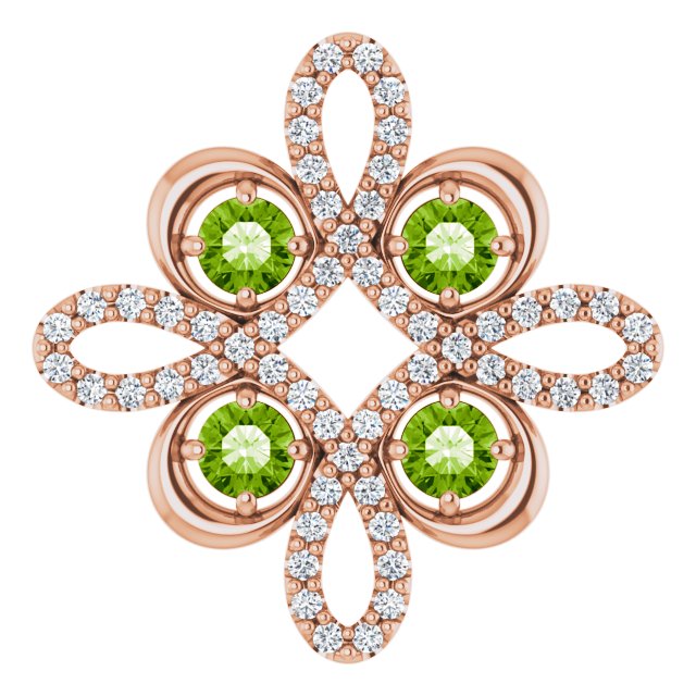 14K Gold Round Natural Peridot Clover Necklace or Pendant - Rose Gold