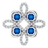 Platinum Round Natural Blue Sapphire Clover Necklace or Pendant