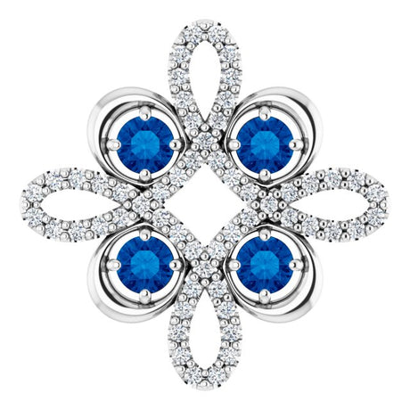 Platinum Round Natural Blue Sapphire Clover Necklace or Pendant