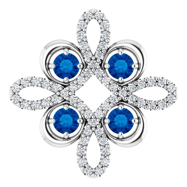 Platinum Round Natural Blue Sapphire Clover Necklace or Pendant