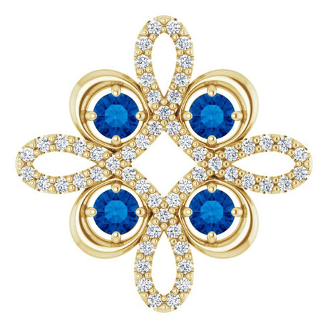 14K Gold Round Natural Blue Sapphire Clover Necklace or Pendant - Yellow Gold