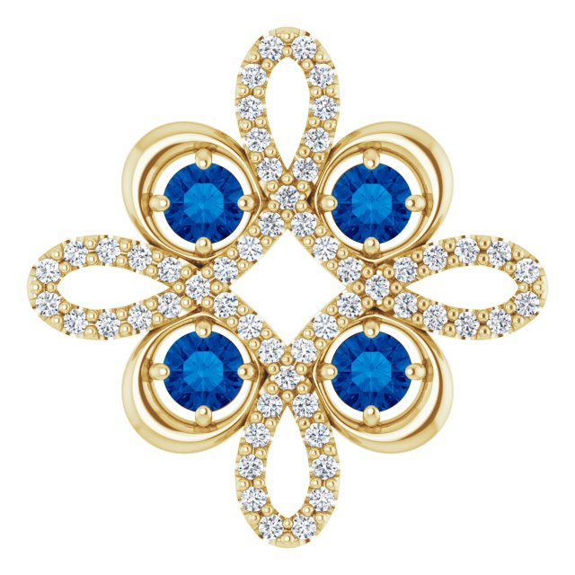 14K Gold Round Natural Blue Sapphire Clover Necklace or Pendant - Yellow Gold