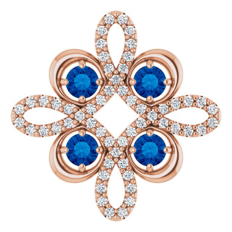 14K Gold Round Natural Blue Sapphire Clover Necklace or Pendant - Rose Gold