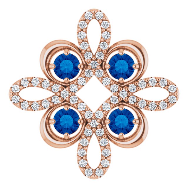 14K Gold Round Natural Blue Sapphire Clover Necklace or Pendant - Rose Gold