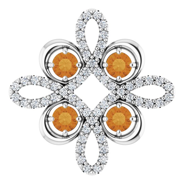 14K Gold Round Natural Citrine Clover Necklace or Pendant - White Gold