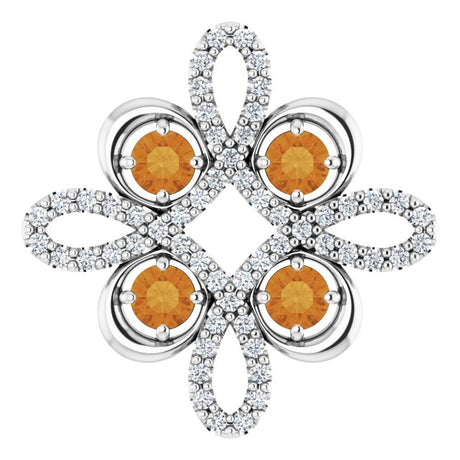 Platinum Round Natural Citrine Clover Necklace or Pendant