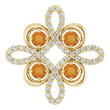 14K Gold Round Natural Citrine Clover Necklace or Pendant - Yellow Gold
