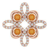 14K Gold Round Natural Citrine Clover Necklace or Pendant - Rose Gold