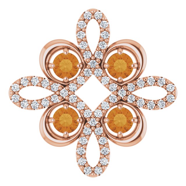 14K Gold Round Natural Citrine Clover Necklace or Pendant - Rose Gold