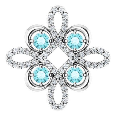 Platinum Round Natural Blue Zircon Clover Necklace or Pendant
