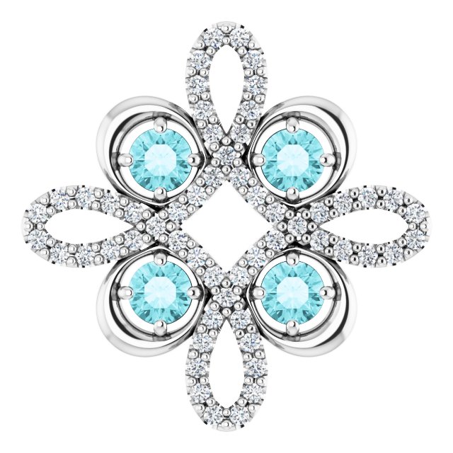 Platinum Round Natural Blue Zircon Clover Necklace or Pendant