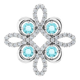 14K Gold Round Natural Blue Zircon Clover Necklace or Pendant - White Gold