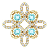 14K Gold Round Natural Blue Zircon Clover Necklace or Pendant - Yellow Gold