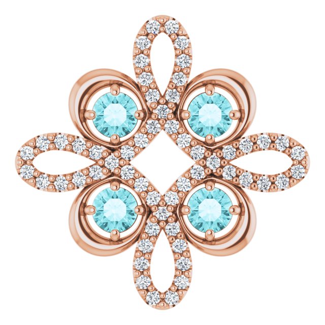 14K Gold Round Natural Blue Zircon Clover Necklace or Pendant - Rose Gold