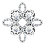 14K Gold Round Natural Diamond Clover Necklace or Pendant - White Gold