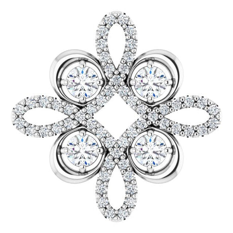 14K Gold Round Natural Diamond Clover Necklace or Pendant - White Gold