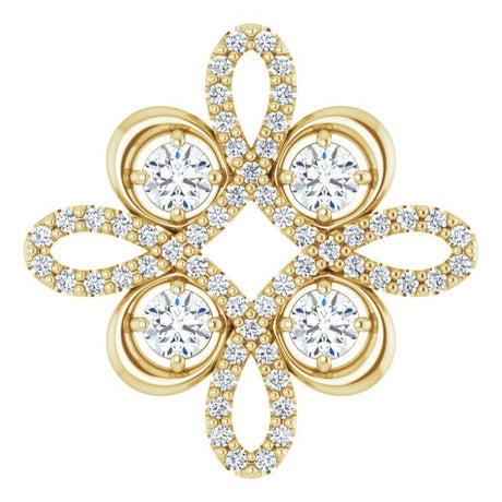 14K Gold Round Natural Diamond Clover Necklace or Pendant - Yellow Gold