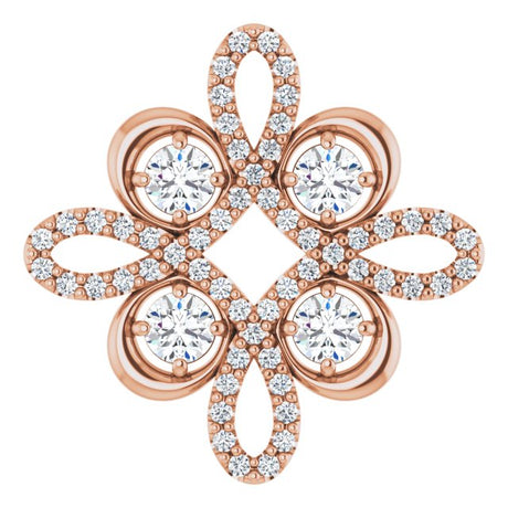 14K Gold Round Natural Diamond Clover Necklace or Pendant - Rose Gold