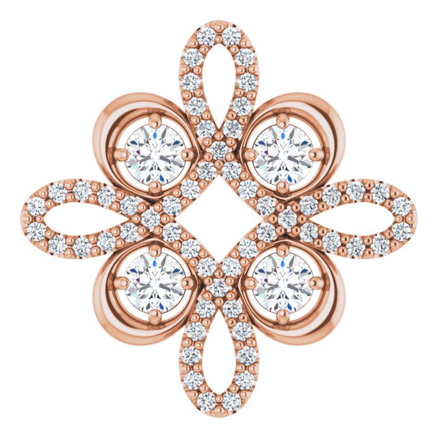 14K Gold Round Natural Diamond Clover Necklace or Pendant - Rose Gold